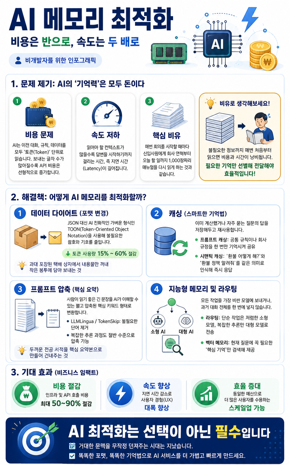 AI 메모리 최적화 — 비용은 반으로, 속도는 두 배로